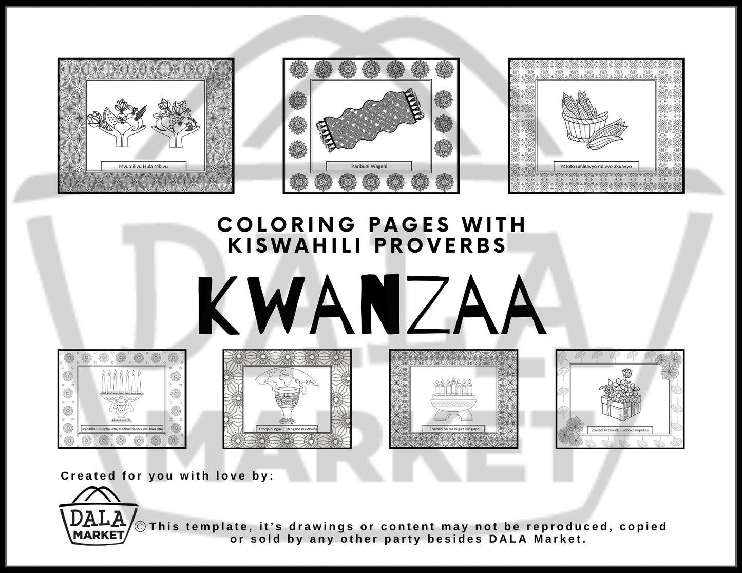 Digital Download: Celebrate Culture - 7 Kwanzaa Coloring Pages with Swahili Proverbs